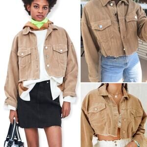 Zara 100% Cotton Streetwear Classic Modern Minimalist Tan Corduroy‎ Jacket M/L